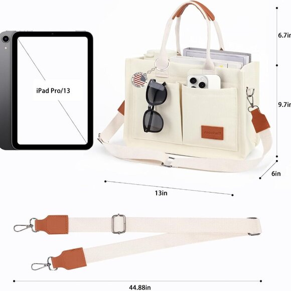 Durable, Large Capacity Canvas Tote Bag with Adjustable Strap and Zipper Closure - Picture 4 of 8